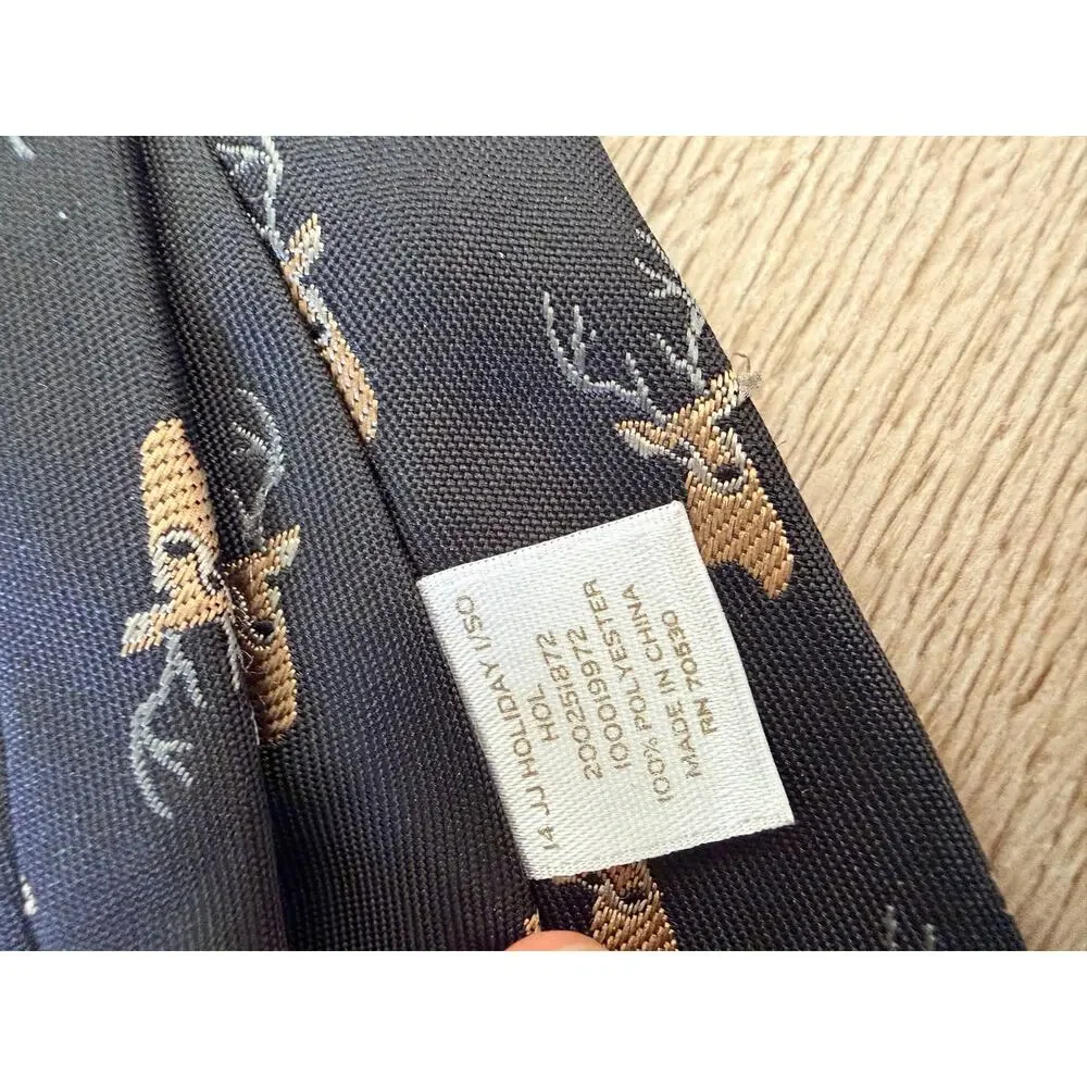 Janie and Jack Boys Reindeer Print Tie - Festive Black Polyester
